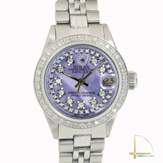 Rolex Lady Datejust Watch 26mm Ss String Purple Mop Diamond Dial Bezel Jubilee