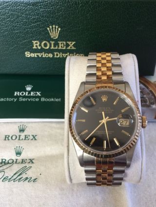Mens Rolex Oyster Perpetual Datejust Yellow Gold Stainless Steel Black Dial