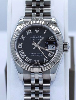 Rolex Datejust 179174 18k White Gold Bezel Jubilee Black Dial Ladies Watch