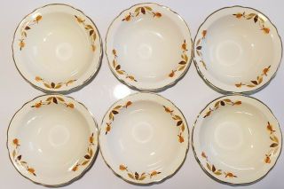 6 Vintage Hall Pottery Jewel Tea Autumn Leaf Mary Dunbar Set 6 " Berry Bowls