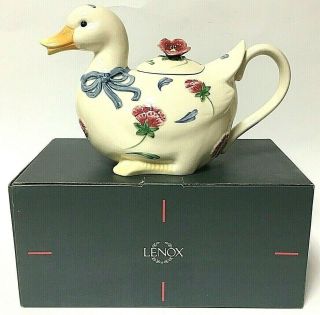 Vintage Lenox Poppies On Blue Barnyard Duck 3 Cup Teapot Server With Lid