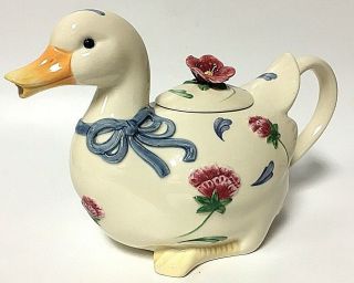 Vintage Lenox Poppies on Blue Barnyard Duck 3 Cup Teapot Server with Lid 3
