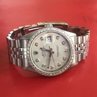 Mens Rolex Diamond Datejust 18k White Gold & Steel Quickset Watch 16234