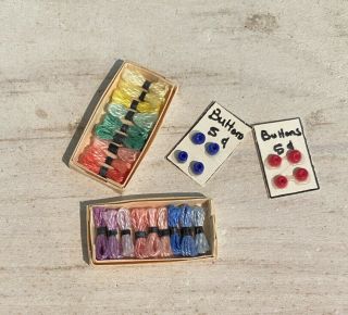 Miniature Dollhouse Sewing Items - Buttons And Thread Assortment 2