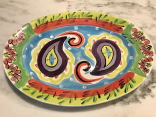 Vicki Carroll Pottery Magnolia Lane Platter Paisley Colorful 19” EUC 2