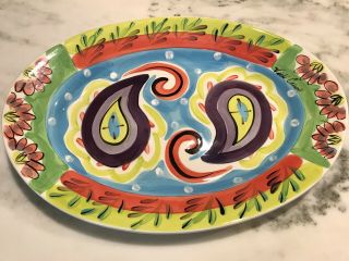 Vicki Carroll Pottery Magnolia Lane Platter Paisley Colorful 19” EUC 3