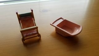 Calico Critters Sylvanian Families Dollhouse Baby Furniture Stroller And Bath.