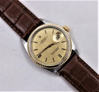 Rolex 36mm 14k & Ss Datejust Watch With Champagne Linen Dial Ref:1601