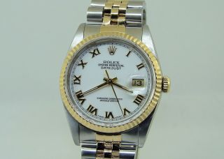 Rolex 18k Gold And Stainless Steel Datejust With Rare Ivory Dial Mens Watch