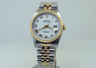 Rolex 18k Gold and Stainless Steel DateJust with RARE Ivory Dial Mens Watch 2