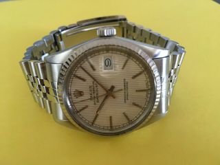 Mens Rolex Datejust Stainless Steel Watch 18k White Gold Bezel Silver Dial 16014