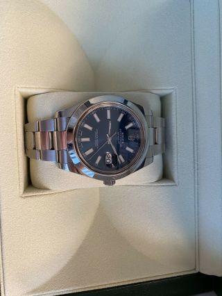 Rolex Oyster Perpetual Datejust Steel Mens Oyster Bracelet Watch Blue Index