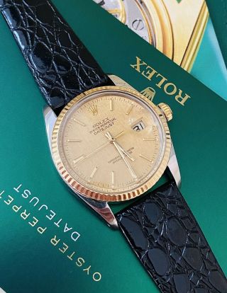 Men’s Rolex Datejust 18k Gold & Steel Watch Ref.  16013 Tapestry Dial Box Manuals