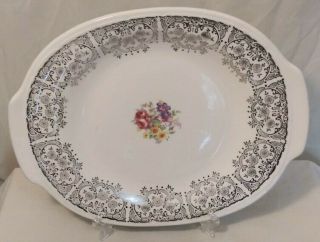 - Vintage - French Saxon China - Oval Dinner Plate W/floral Bouquet Usa