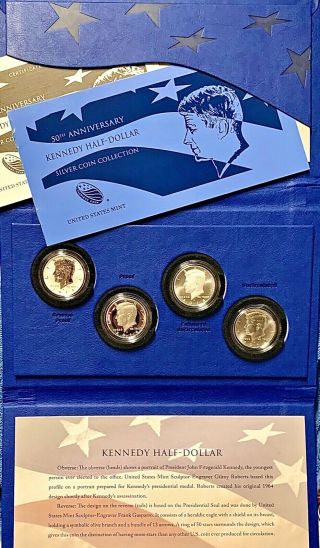 2014 50th Anniversary John F.  Kennedy Half Dollar Silver 4 Coin Set ⭐️see Note⭐️