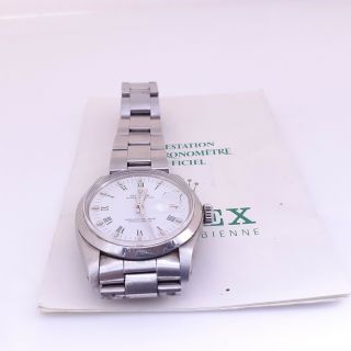 Rolex Date 34 Mm Steel Automatic White Roman Oyster Watch 1500 With Papers 1979