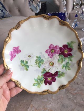 Vintage Tv Limoges France Hand Painted Floral Plate Dish 8 1/2 Inches