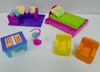 Polly Pocket Sparkle Style House Apt Furniture Bed Couch Pillows Flip Top Table