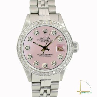 Rolex Lady Datejust Watch Steel Pink Mother Of Pearl Diamond Dial & Bezel 26mm