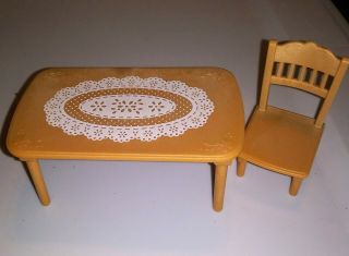 Dollhouse Miniature Table With Chair Faux Wood Plastic Dollhouse Furniture