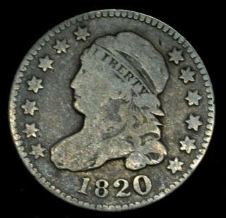 1820 Capped Bust Dime Large 0 Variety U.  S.  Silver 10 Cent Coin