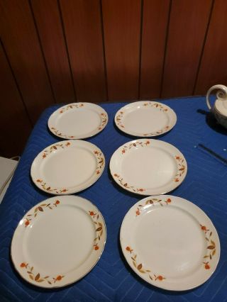 (6) Vintage Hall Jewel Tea,  Autumn Leaf,  Dinner Plates 10”,  Mary Dunbar