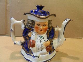 Gaudy Welsh Staffordshire Porcelain Teapot Two Faces Tree Branch Handle/ Spout