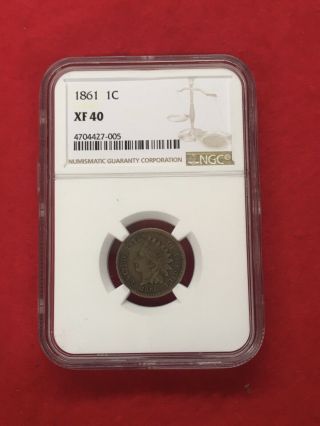 1861 Civil War Date Indian Head Cent Penny Better Date Ngc Xf - 40