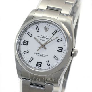 Rolex Oyster Perpetual Air King Ref 114200 White Arabic Dial Stainless Steel Box