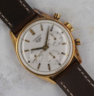 Vintage Heuer Carrera Chronograph Wristwatch Ref.  2456S 18K Gold Valjoux 72 NR 3