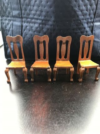 Set Of 4 Dollhouse Miniature Wooden Dining Room Chairs