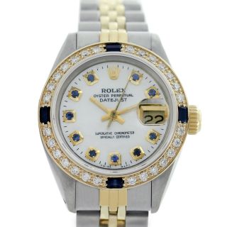 Rolex Lady Datejust 69173 26mm Two - Tone Watch White Mop Dial Diamond & Sapphire