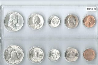 1950 - D U.  S.  Set - 5 Brilliant Uncirculated Coins In Whitman Plastic Holder