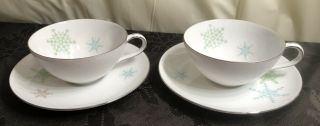 Vintage Harmony House Fine China Snowflake Set 2 - 4” Coffee Cup & 5 7/8” Saucer