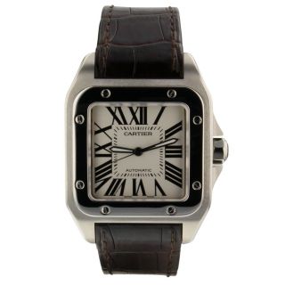 Cartier Santos 100 Large Size Steel Automatic Black Watch W20073x8