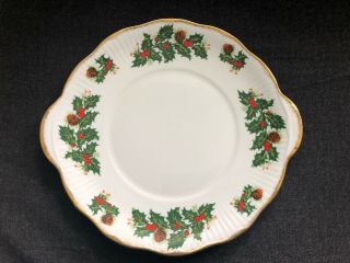 Gorgeous Queens Rosina China Yuletide Handled Cake Plate Christmas Holly England