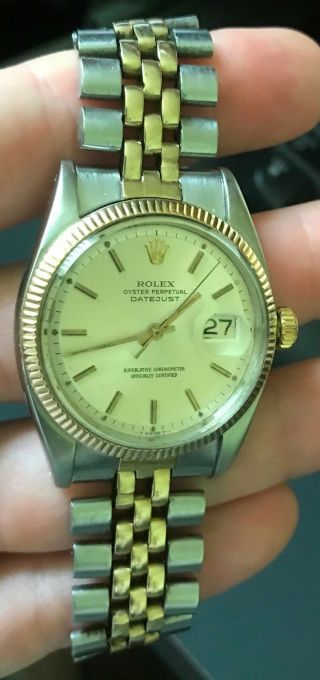 Rolex 6605 Vintage 14k/ss Datejust Non - Quickset 36mm Silver Dial Jubilee Band