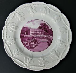 Wedgwood John Adams Home Plate By I.  Marshall,  Festoon Creamware,  Red,  C1930