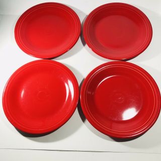 Four (4) Fiesta Ware Homer Laughlin Dinner Plates Scarlet Red 10.  5 " Usa