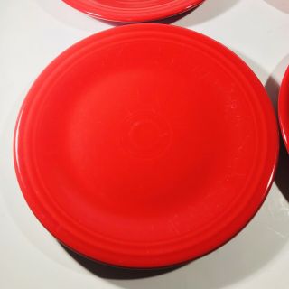 Four (4) Fiesta Ware Homer Laughlin Dinner Plates Scarlet Red 10.  5 
