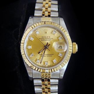 Rolex Datejust Lady 2tone 18k Yellow Gold Steel Watch Factory Diamond Dial 69173