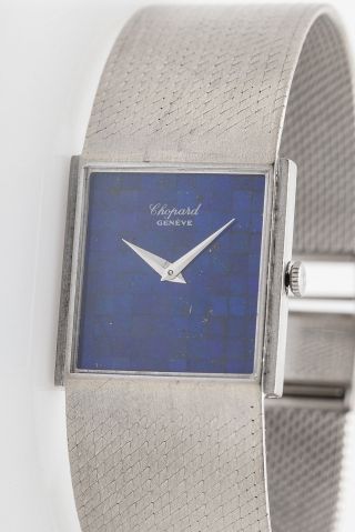 Vintage $25,  000 Blue Lapis 18k White Gold Signed Chopard Mens Dress Watch 86g