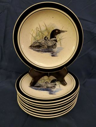 8 Folk Craft Stoneware Loon Lake By Scotty Z 8.  5 " Salad Plates