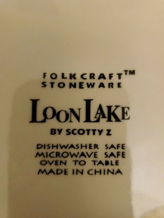 8 FOLK CRAFT STONEWARE LOON LAKE BY SCOTTY Z 8.  5 