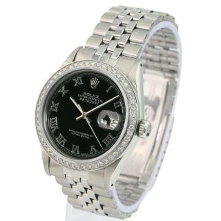 Rolex Men ' s 36mm Watch Datejust Stainless Steel Black Roman Dial Diamond Bezel 2