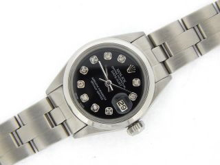 Rolex Datejust Lady Stainless Steel SS Watch Oyster Band Black Diamond Dial 6916 2