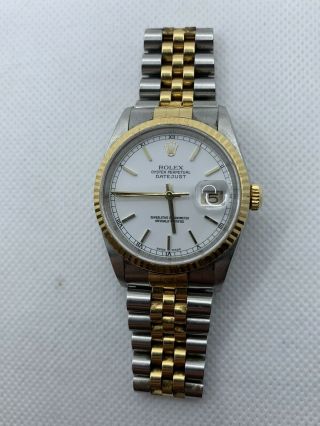 Rolex ♛ 16233 Oyster Perpetual Datejust 36mm Two - Tone 18k Gold Watch