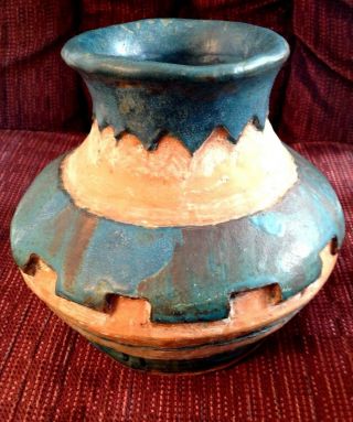 Pottery Vase Hand Crafted Green Terra Cotta Artist Signed