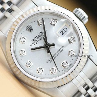 Rolex Ladies Datejust 18k White Gold & Stainless Steel Silver Diamond Dial Watch