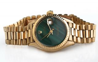 Rolex Datejust Ref 6917 18k Yellow Gold Malachite Dial Ladies Wristwatch